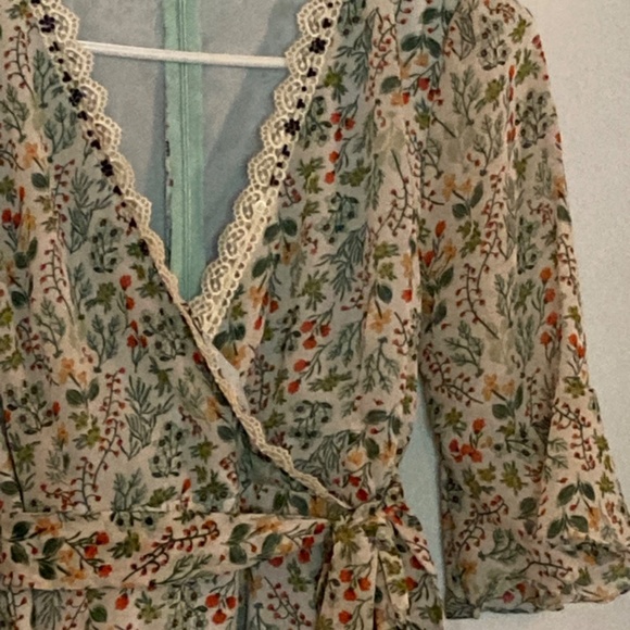 Romantic green floral multi print dress sx M US8/10 - Picture 2 of 7